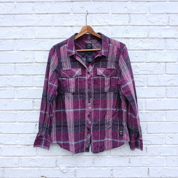 Harley Davidson Plaid Linen Blend Shirt size Large - Picture 1 of 5